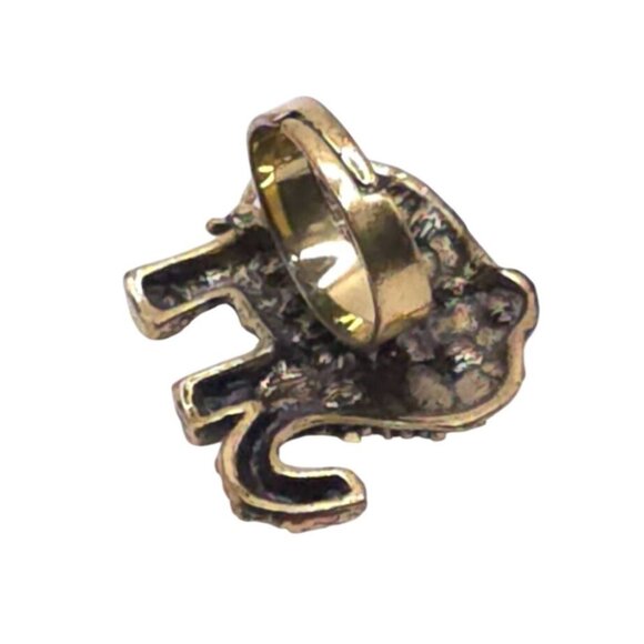 Vintage Rhinestone Elephant Adjustable Ring Antique Gold Tone Animal Jewelry - Picture 2 of 6